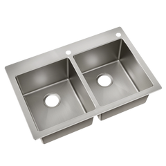 33" x 22" Stainless Steel 18 Gauge Double Bowl Dualmount Sink
