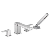 90 Degree Chrome two-handle high arc roman tub faucet includes hand shower