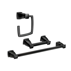 Hensley Matte Black 3 PC Kit: Pivoting Paper Holder, Towel Bar & Towel Ring
