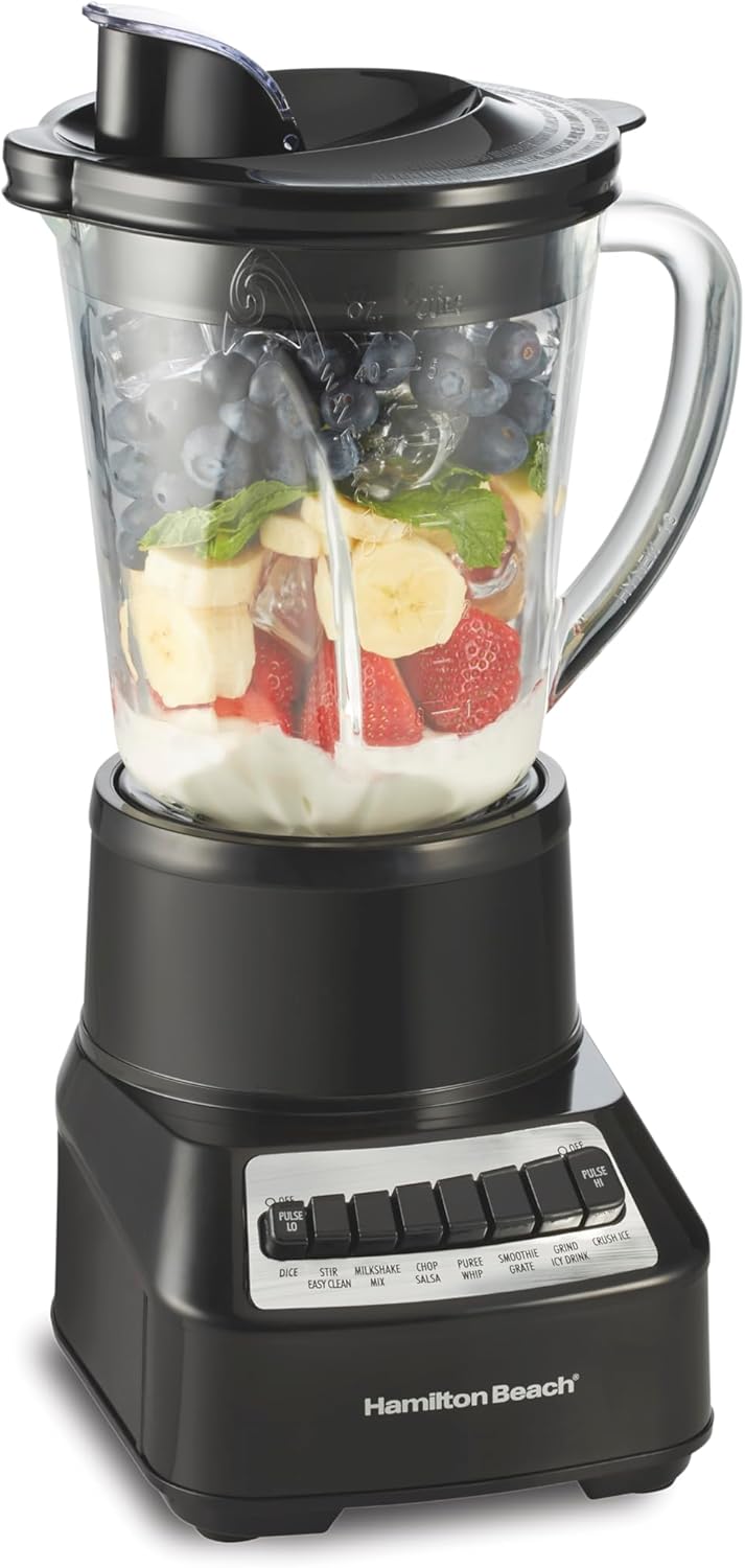 Hamilton Beach Wave Crusher Blender For Smoothies With 40 Oz Glass Jar and 14 Functions, Ice Sabre Blades & 700 Watts for Consistently Smooth Results, Black + Stainless Steel (54221)(Black,Blender)