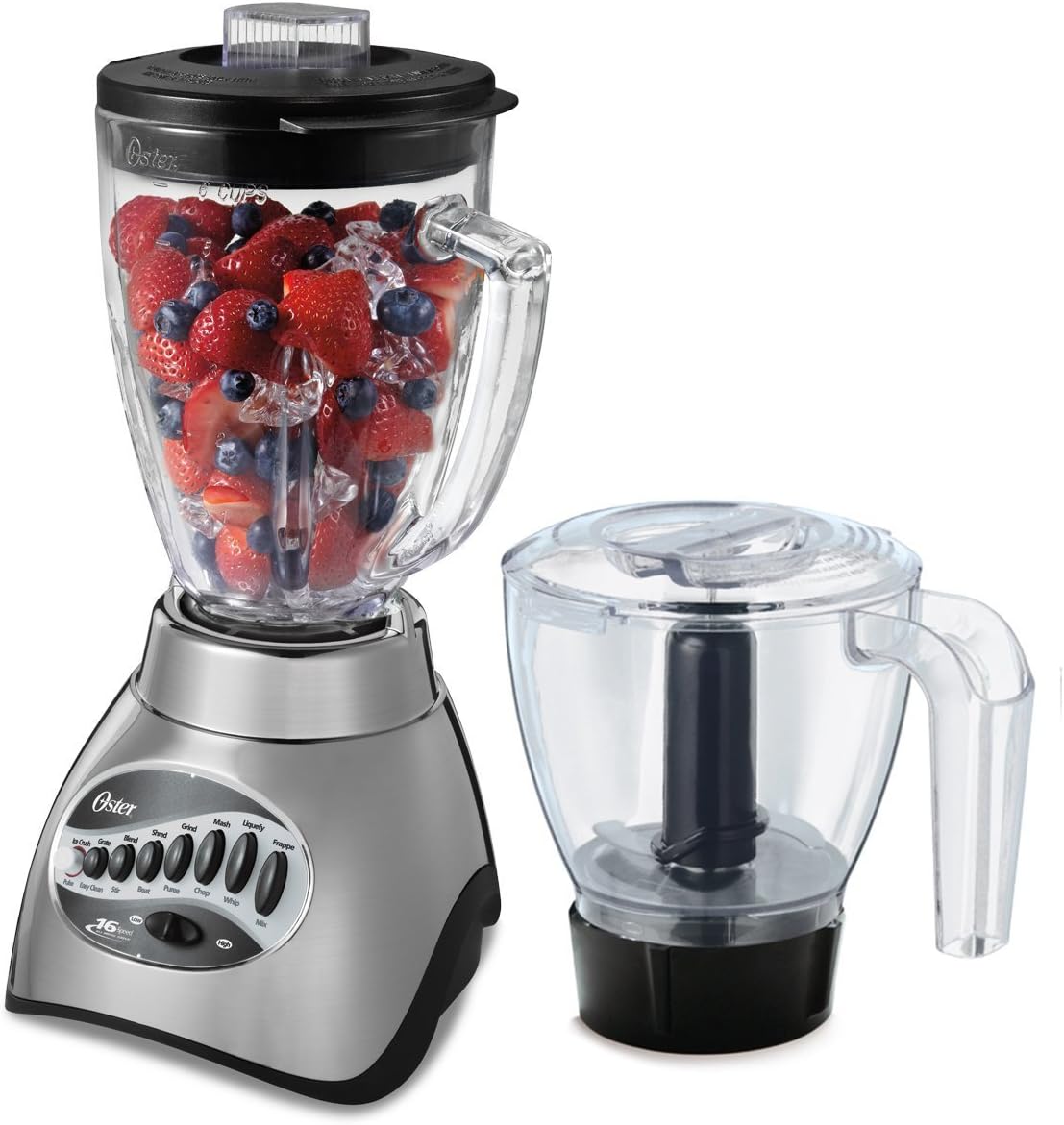 Oster Classic Series 16-Speed Blender with Food Chopper & 5-Cup Glass Jar, Countertop Kitchen Blender, Brushed Nickel(Black + Glass Jar,Countertop Blenders)