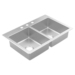 Prep 33" Stainless Steel  Drop-in Double Bowl Sink