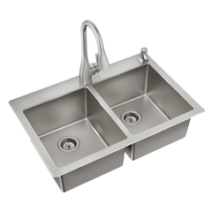 33" x 22" Stainless Steel 18 Gauge Double Bowl Dualmount Sink